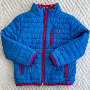 Vineyard Vines Girls 2T Blue Quilted Puffer Jacket Pink Whale Lining Coat